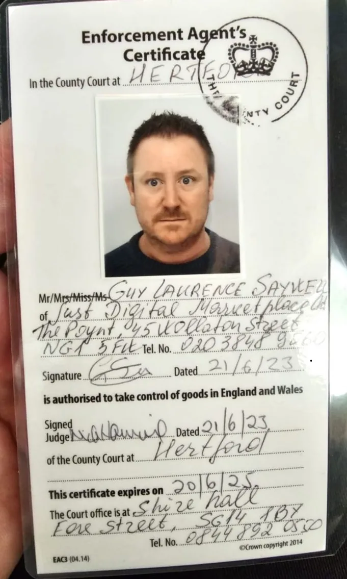 Valid bailiffs certificate